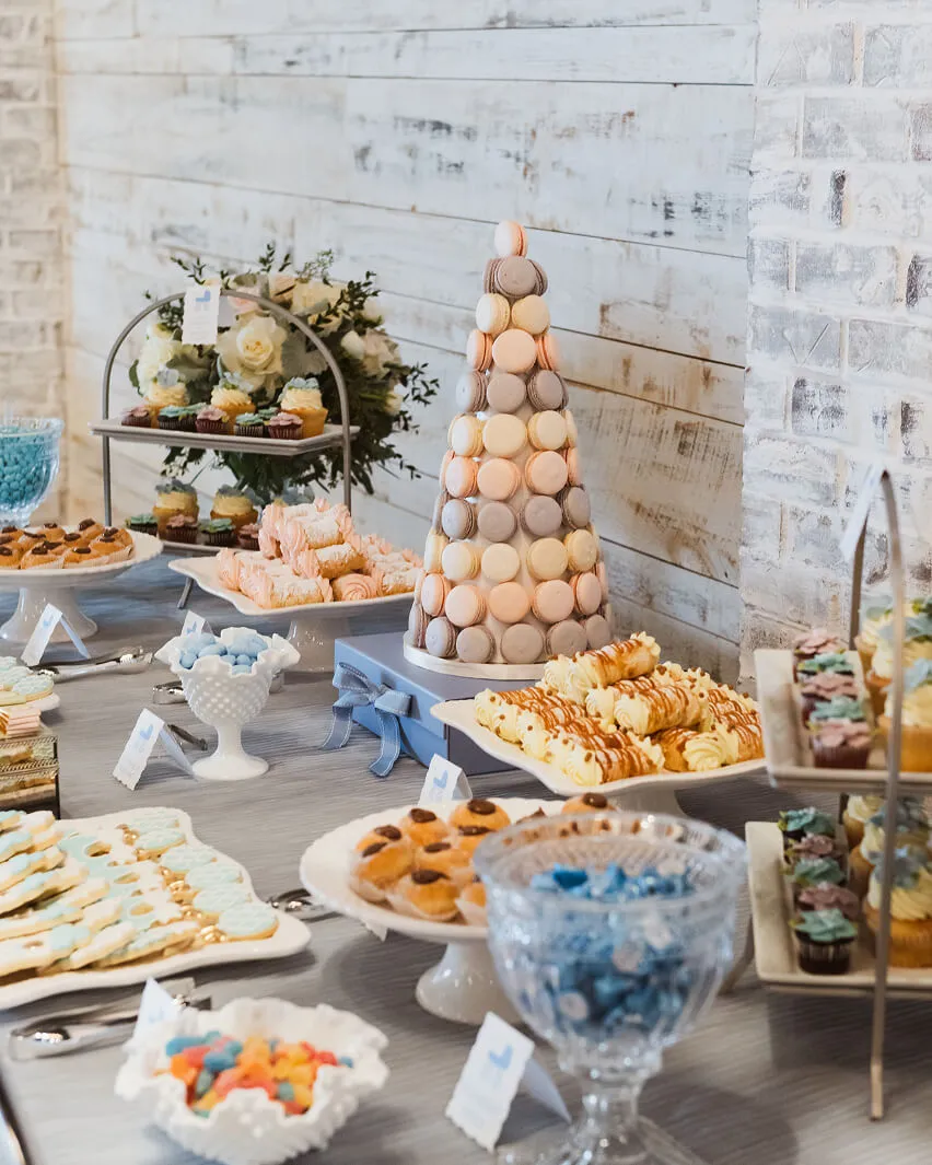 Corporate event tables styled with Seventh Heaven catering