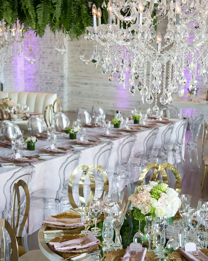 Elegant wedding reception table with Seventh Heaven catering