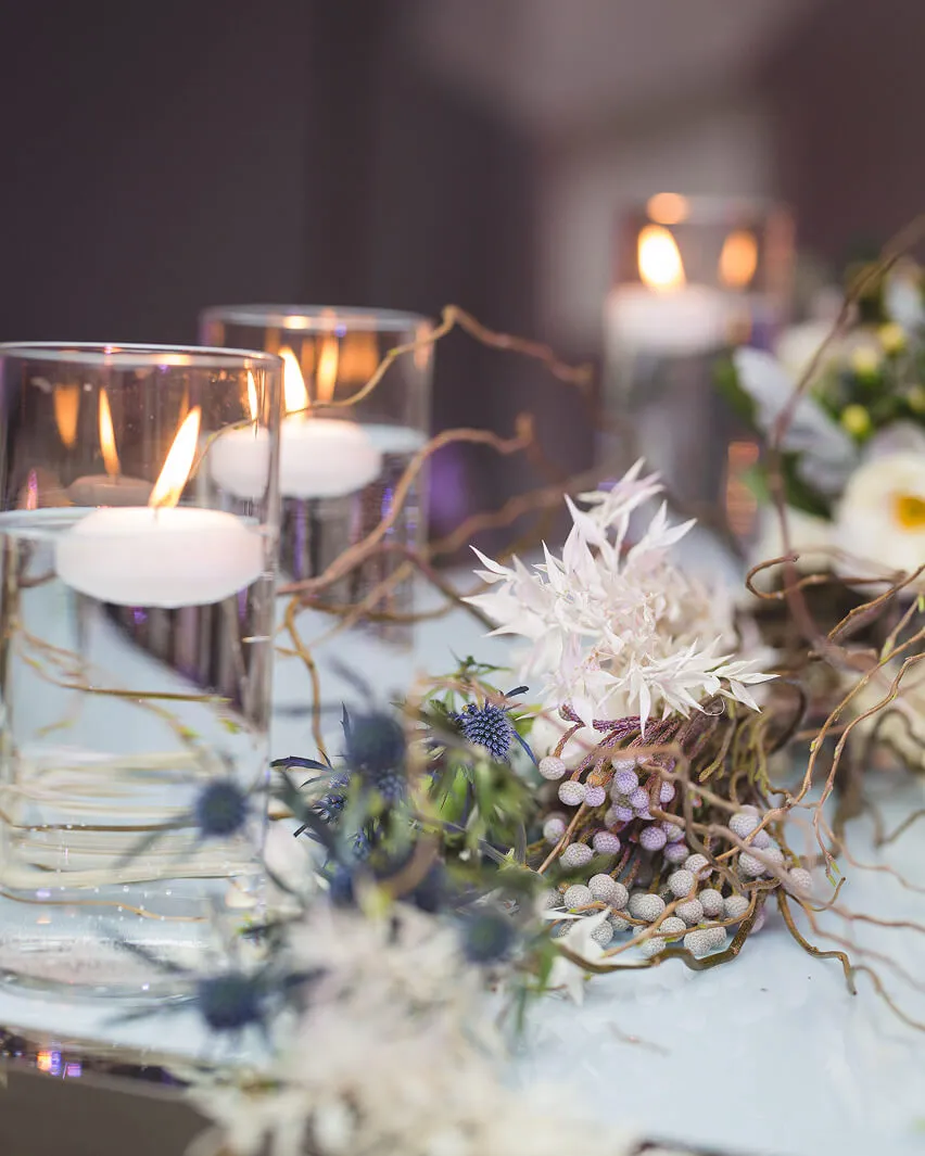 Plated wedding dinner with refined place settings